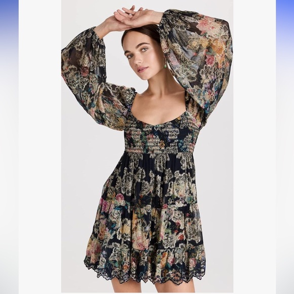 HEMANT & NANDITA Dresses & Skirts - HEMANT & NANDITA Multicolor Rafa Short Floral Long Sleeve Dress